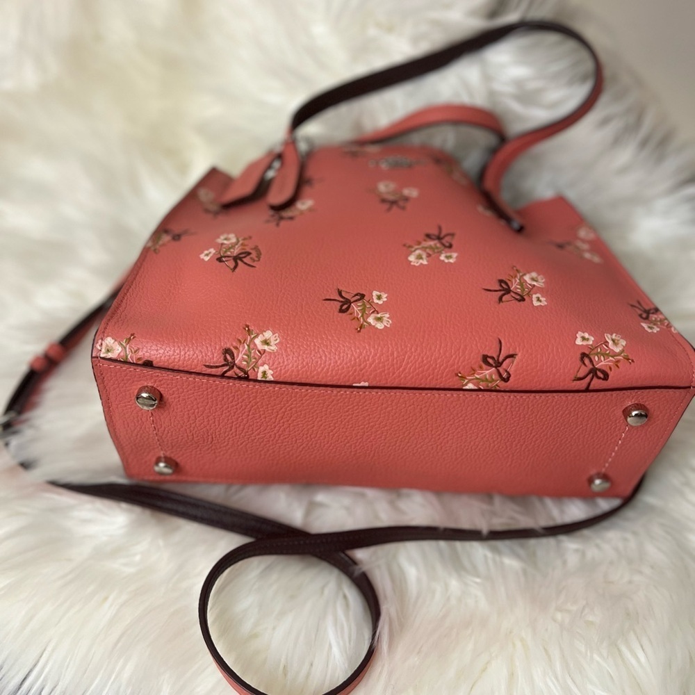 COACH Pink Floral Pebbled Leather Tote - Picture 5 of 14